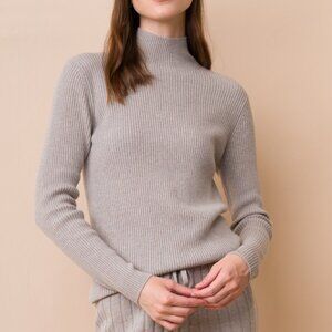 NWT! DongLi - 100% Cashmere Ribbed Mock Neck Sweater in Grey Camel - Many Sizes